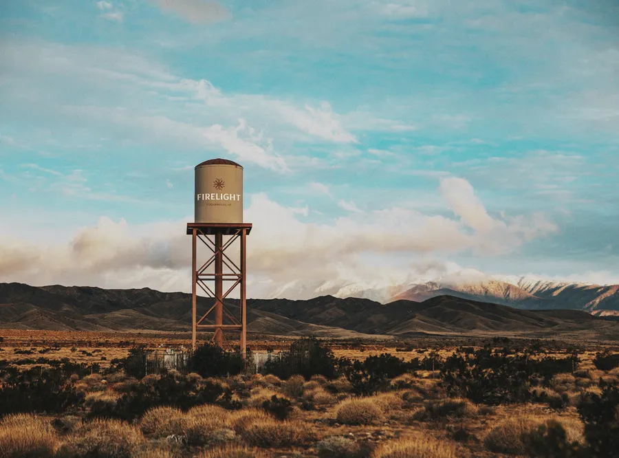 Water tower against the desert sky